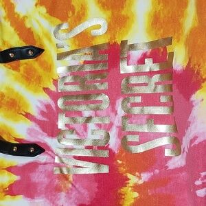 VICTORIA SECRET 2019 GOLD SHINE DRAWSTRING TIE-DYE CANVAS CARRY-ALL TOTE BAG